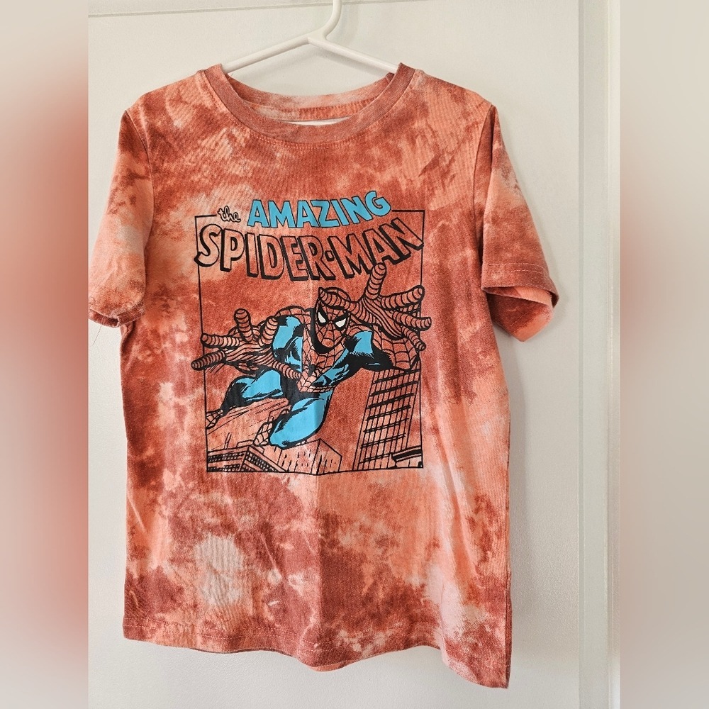 Marvel Amazing Spider-Man Orange Tie Dye Graphic Tee‎ Shirt Kid's Sz 7 Tie Dye